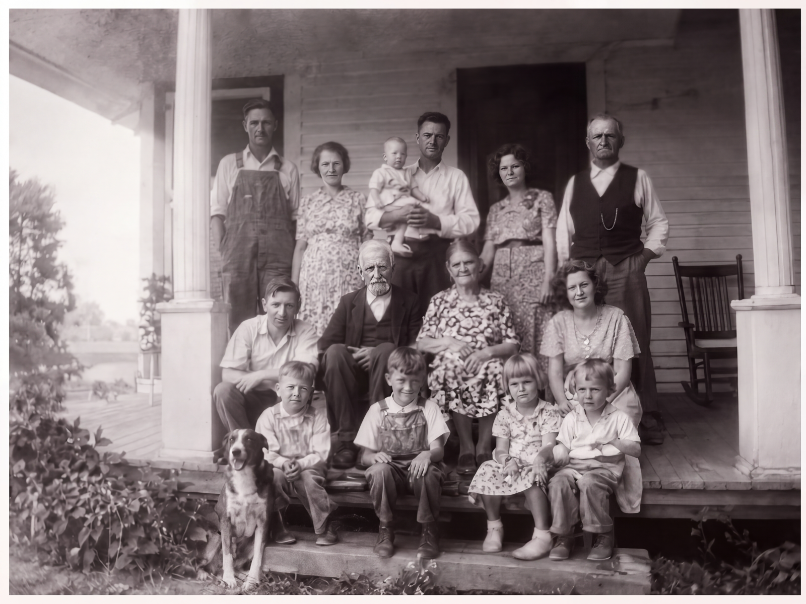 Three generations on the porch, after restoration